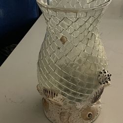 Hurricane Glass Tabletop Candle Holder Seashell Decor