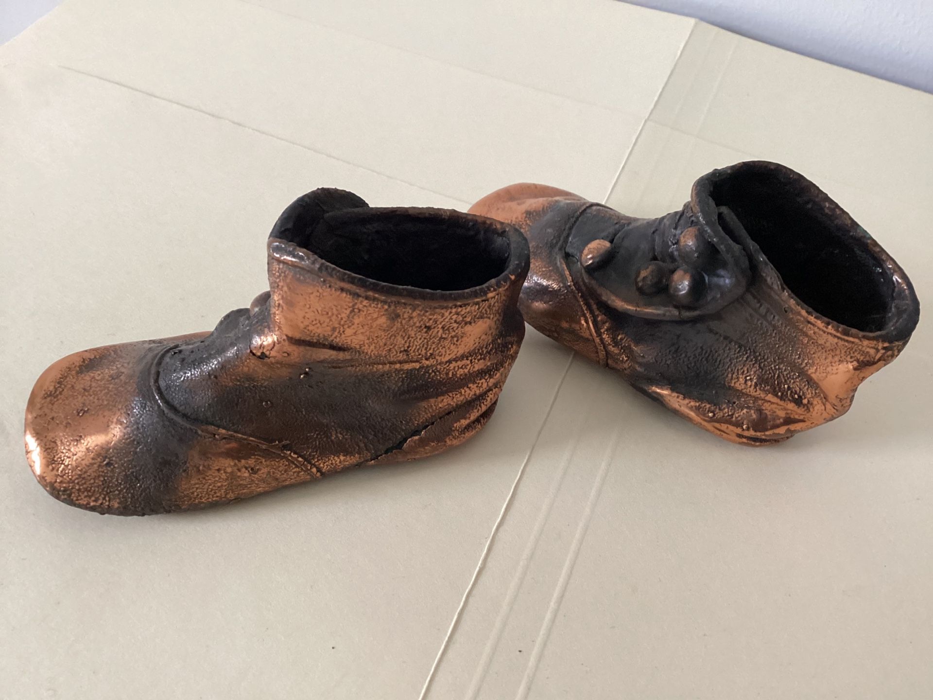 Antique 1916 Baby Shoes Copper / Bronzed Toddler Infant Side Buttons