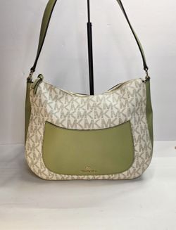 Michael Kors Eden Sage & Cream Color Pebbled Leather Hobo Bag 
