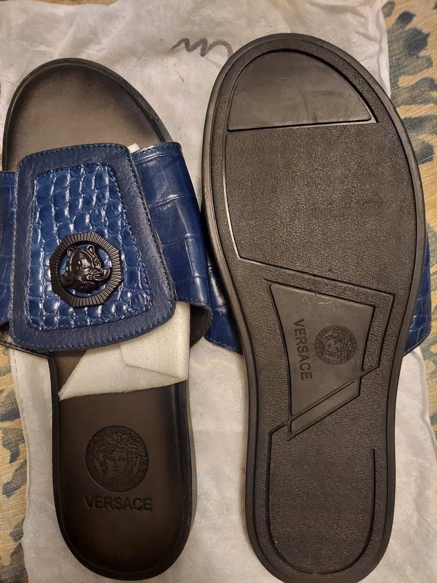 Blue Versace Leather Slipper 