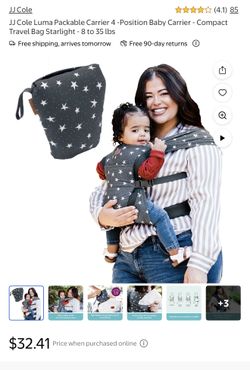 JJ Cole Luma Packable Carrier 4 -Position Baby Carrier - Compact Travel Bag Starlight - 8 to 35 los