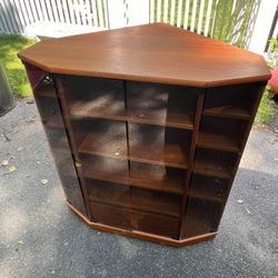 Made in Denmark Danish CD Audio Entertainment Wood Corner ‘Superman’ Glass Doors Storage Unit Music Stereo Cabinet