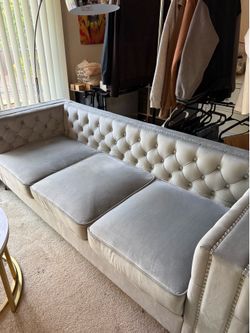 NEW  Gray Velvet Sofa