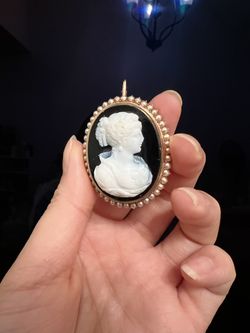14k Gold Antique/Vintage Cameo Locket Brooch Pendant With Family Photo 