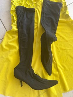 Black Stretch Over-the-Knee Heeled Boots 10