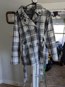 JouJou Gray White Plaid Wool-Blend Moto Jacket Size Large