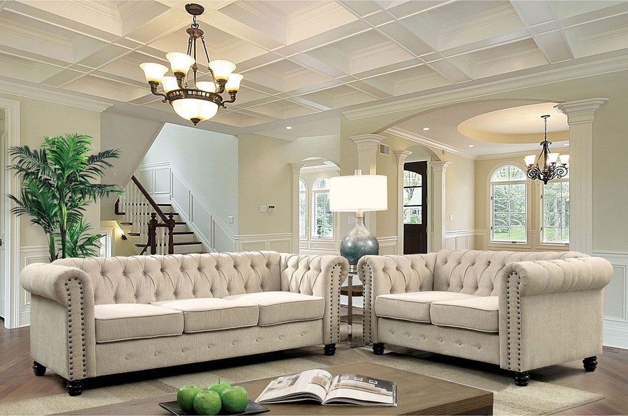 Chesterfield Furniture Sets Loveseat and Sofa - Linen Beige