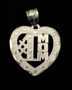 #1 Mom Heart Shaped 925 Sterling Silver Pendant weighs 3.7 grams