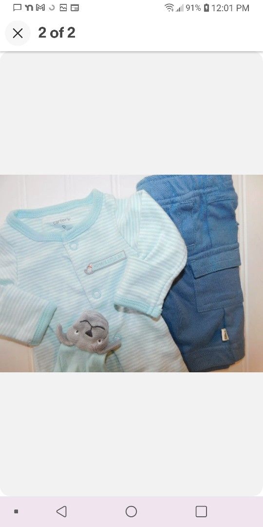 Boys Baby Clothes Preemie Sleeper Footed Pants Lot Mint & Blue for Sale