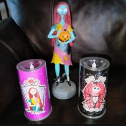 The Nightmare Before Christmas Lot Sally Statue Led Candles Wine Glasses Halloween Collectable Jack Skelington Spooky Goth