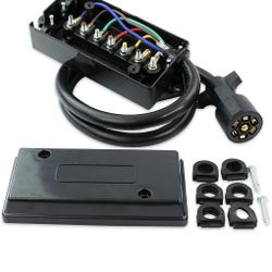 Heavy Duty 7 Way Plug Inline Trailer Cord with 7 Gang Junction Box - 4 Feet, Weatherproof (4-Foot) 