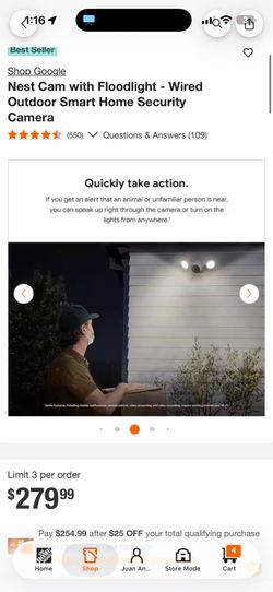 Google Nest Cam with Floodlight - Wired Outdoor Smart Home Security Camera  open box