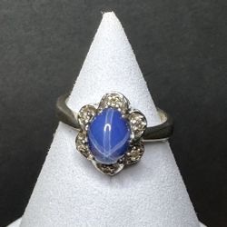 10k White Gold Diamond And Synthetic Sapphire Ring