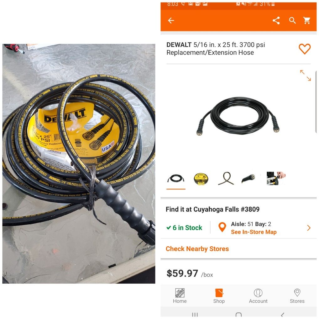 DEWALT 5/16 in. x 25 ft. 3700 psi Replacement/Extension Hose