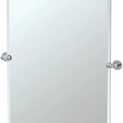 Gatco Frameless 31.5" Rectangle Mirror, Chrome/Wall Mount Frameless Beveled Tilting Rectangle Bathroom Vanity Mirror with Chrome Bracket