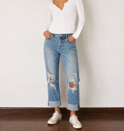 Stradivarius Light Wash Distressed Straight Leg Jeans