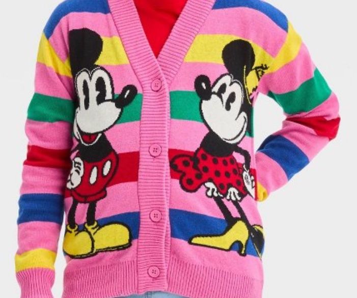 Girls' Disney 100 Mickey & Minnie Mouse Retro Re-Imagined Striped Cardigan - Pink, Size M