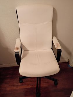 White Leather Office Chair with Armrests