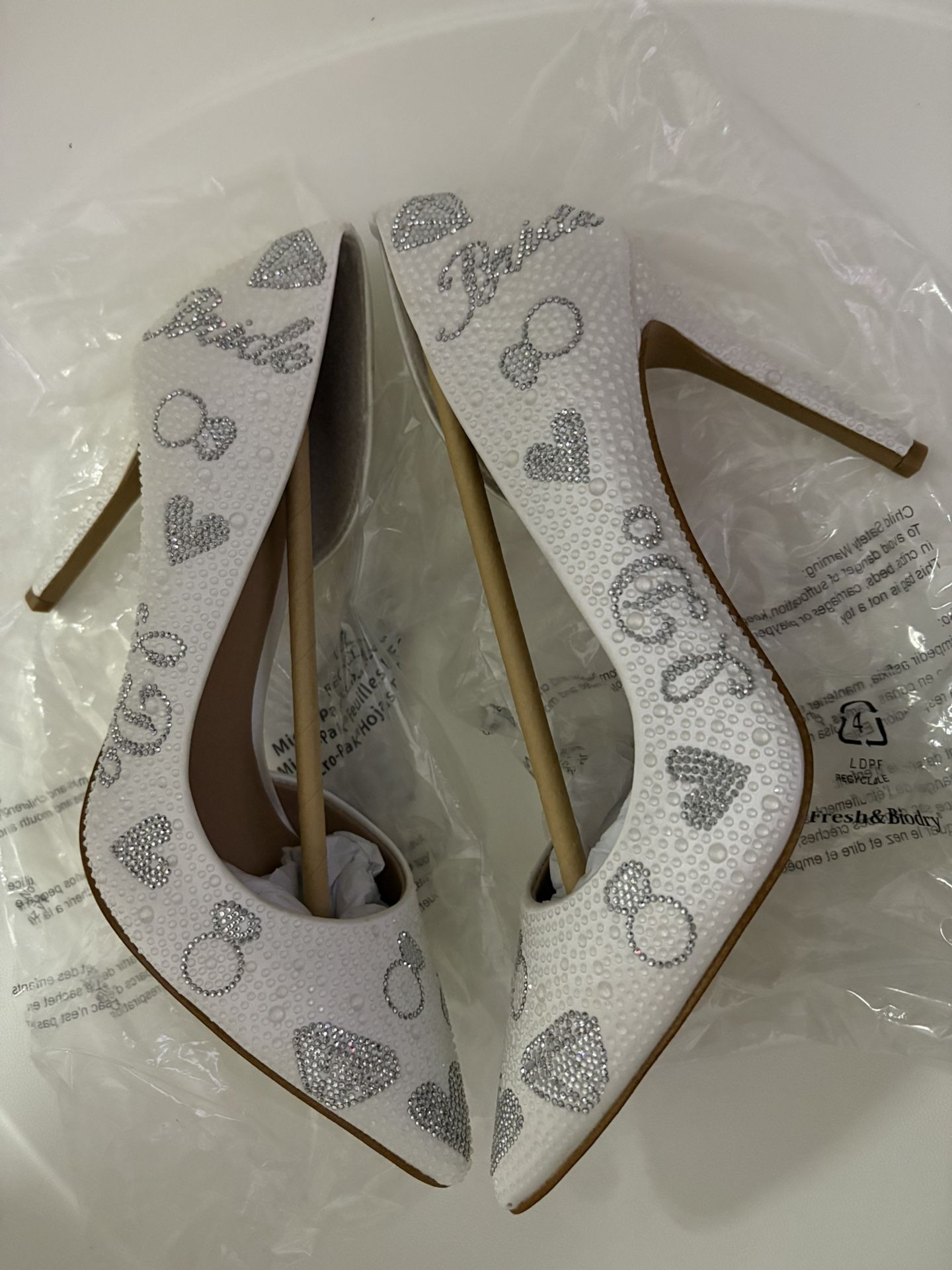 bridal high heels Rhinestone Pearl White With Sliver Size 7 Women