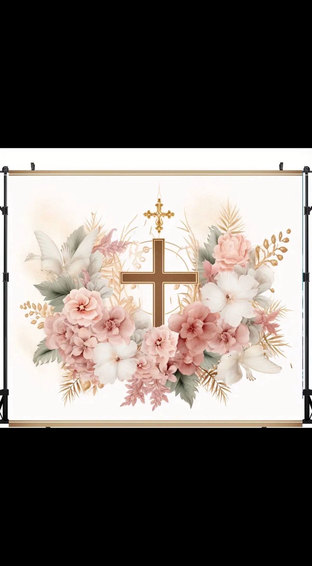Baptism Floral Cross Backdrop