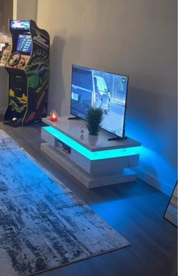 White TV Stand with LED Lights