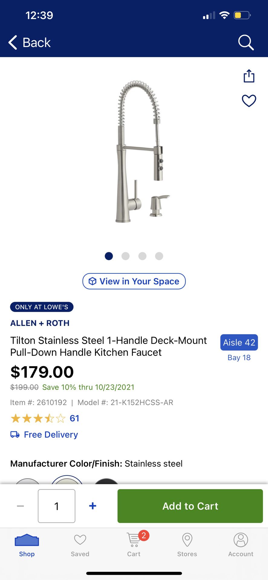 Tilton Stainless Steel 1 -handle Deck- Mount Pull - Down Handle Kitchen Faucet  
