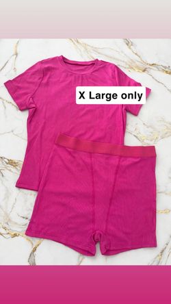 Pink Ribbed T-Shirt and Shorts Set XL