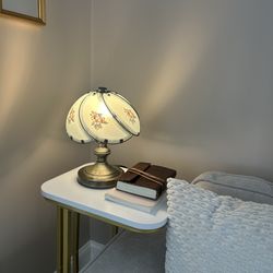 Set of 2 Vintage Floral Glass Lamps | Victorian Style | Brass Base