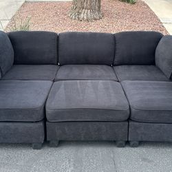 Charcoal Black 6 Piece Modular Sectional Sofa Couch With Ottoman*