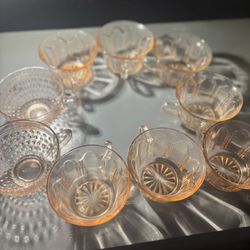 Collection of Pink Floral (Poinsettia) Depression Glass - 1930's