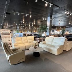 Beige Power Reclining Sofa And Loveseat 