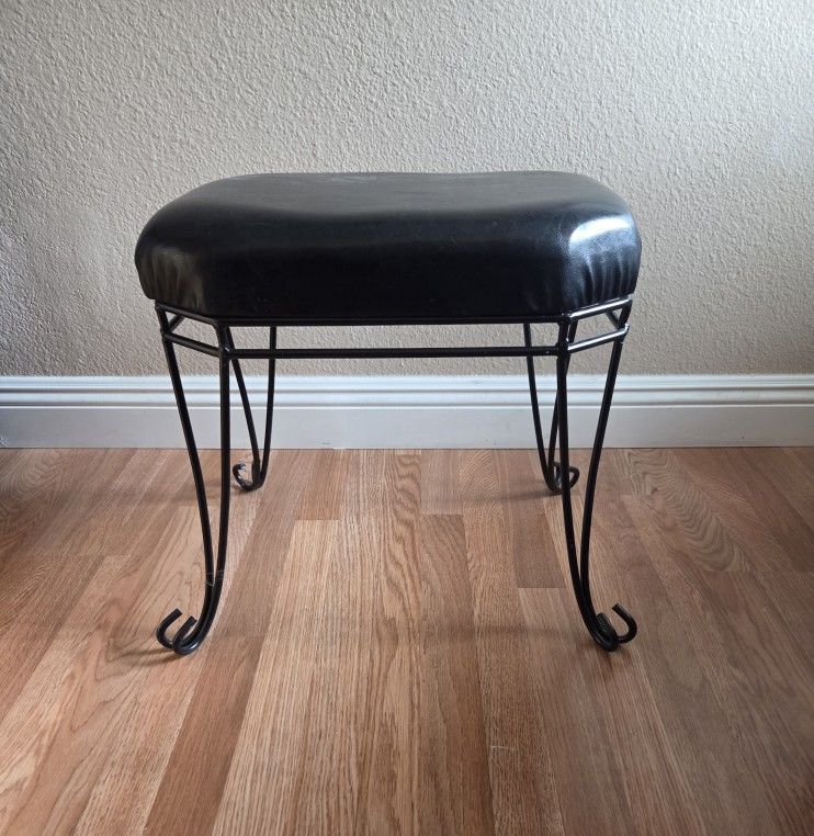 Faux Leather Black Metal Ottoman Foot Stool
