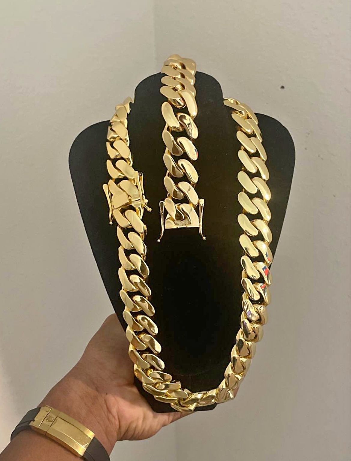 Set Chain & Bracelet 20mm Miami Cuban Link Pink Red Rose Gold Plated Chain Necklace 18k & 14k Crab Old School Regular Lock