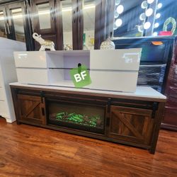 Tv Stand W Fireplace Dark Pine Finish Max Tv Sive 80"h. New Especial Price