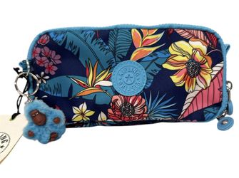 Kipling Chap Pen Case Makeup Accessory Pouch Polyester Exotic Leaves