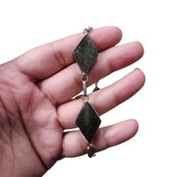 Silver Toned Greenish Gray Diamond Shaped Glass Bracelet