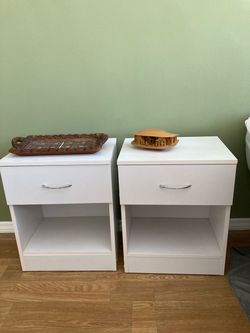 White Nightstands with Drawer – Set of 2