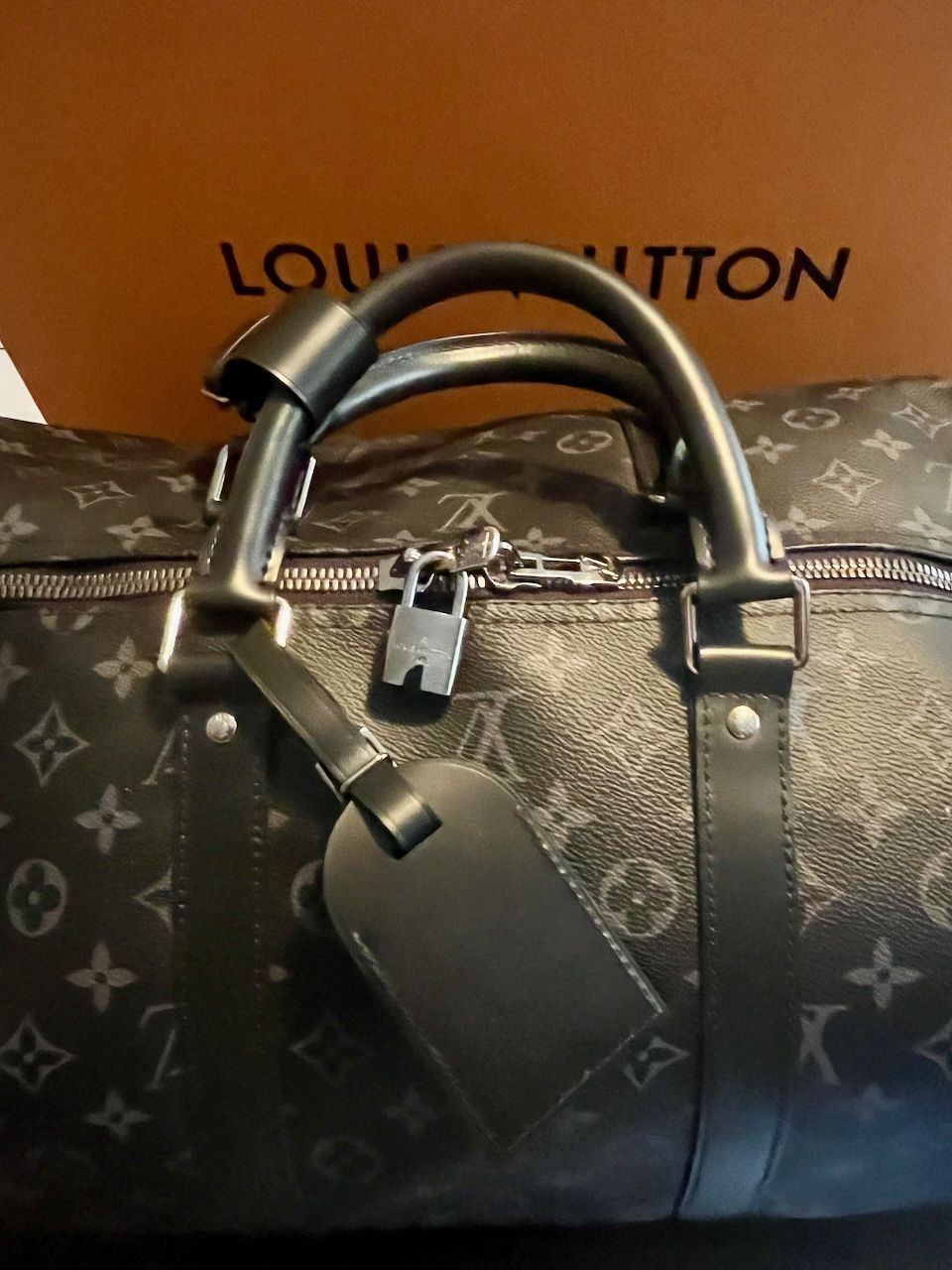 Authentic Louis Vuitton Monogram Keepall 55 Bandouliere Travel Bag Duffle Black
