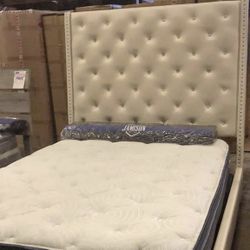WHITE BED w/ EXTRA TALL diamond 💎 headboard