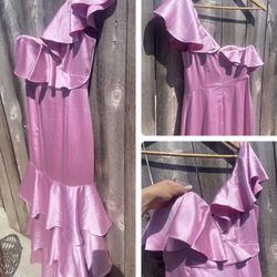 Designer New Fame and Partners Pink Satin Dress, 3 tiers, tiered dress, ruffles Barbie Pink Prom, Wedding, Formal