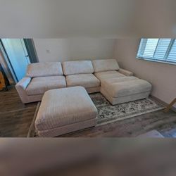 4PC Modular sectional sofa set with Beige color Corduroy Fabric