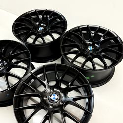 19” NEW Matte Black Staggered BMW 359M Style Wheels Rims 19x8.5/9.5 +35 (5x120) CB:72.56 Fits E90 E92 F30 F32   Brand New in Box 4X Set   Matte Black 