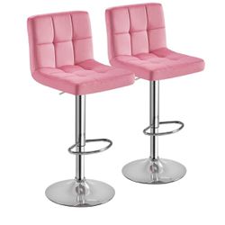 2pcs Adjustable Modern Velvet Bar Stool with Backrest, Pink