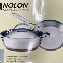 NEW Anolon Nouvelle Copper 3-Piece Stainless Steel Cookware Set