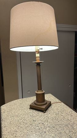 Adjustable Brass Column Table Lamp with Linen Shade