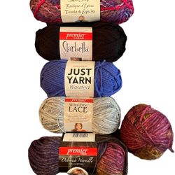 Premier yarns, assorted colors, 6 knitting crochet yarns, NEW.