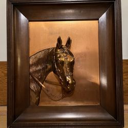 Vintage Framed Copper Equestrian Horse Head in Relief