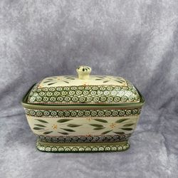 Temp-Tations Old World Green Ceramic Bread Box with Lid Ovenware by Tara