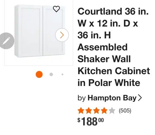 Courtland 36 in. W x 12 in. D x 36 in. H Assembled Shaker Wall Kitchen Cabinet in Polar White