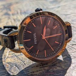 Fossil BQ3027 Classic Minute Three-Hand Rose Gold-Tone Black Stainless Steel Women's Watch